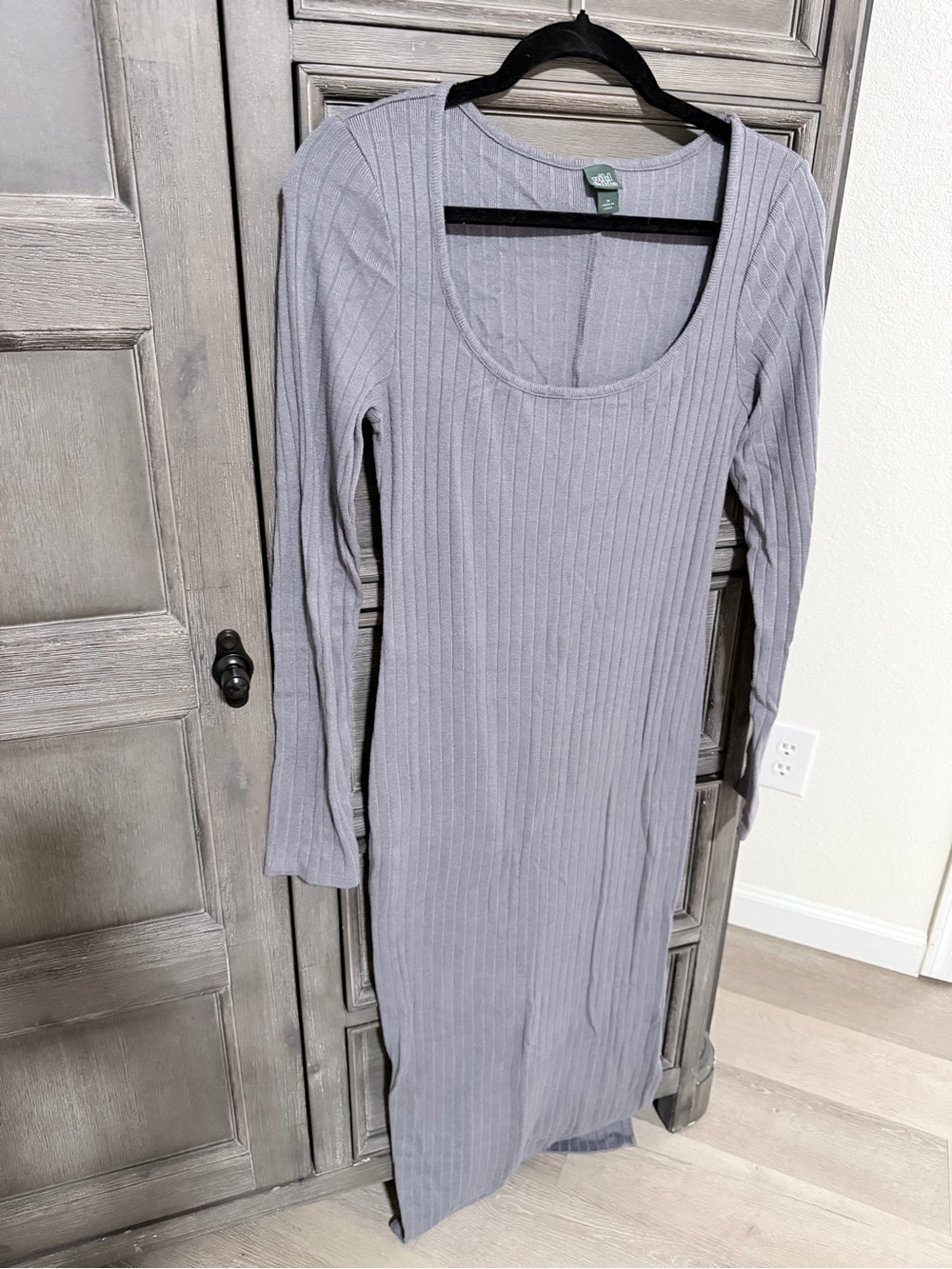 wild fable Long Sleeve Ribbed Scoop Neck Dress in Light Gray